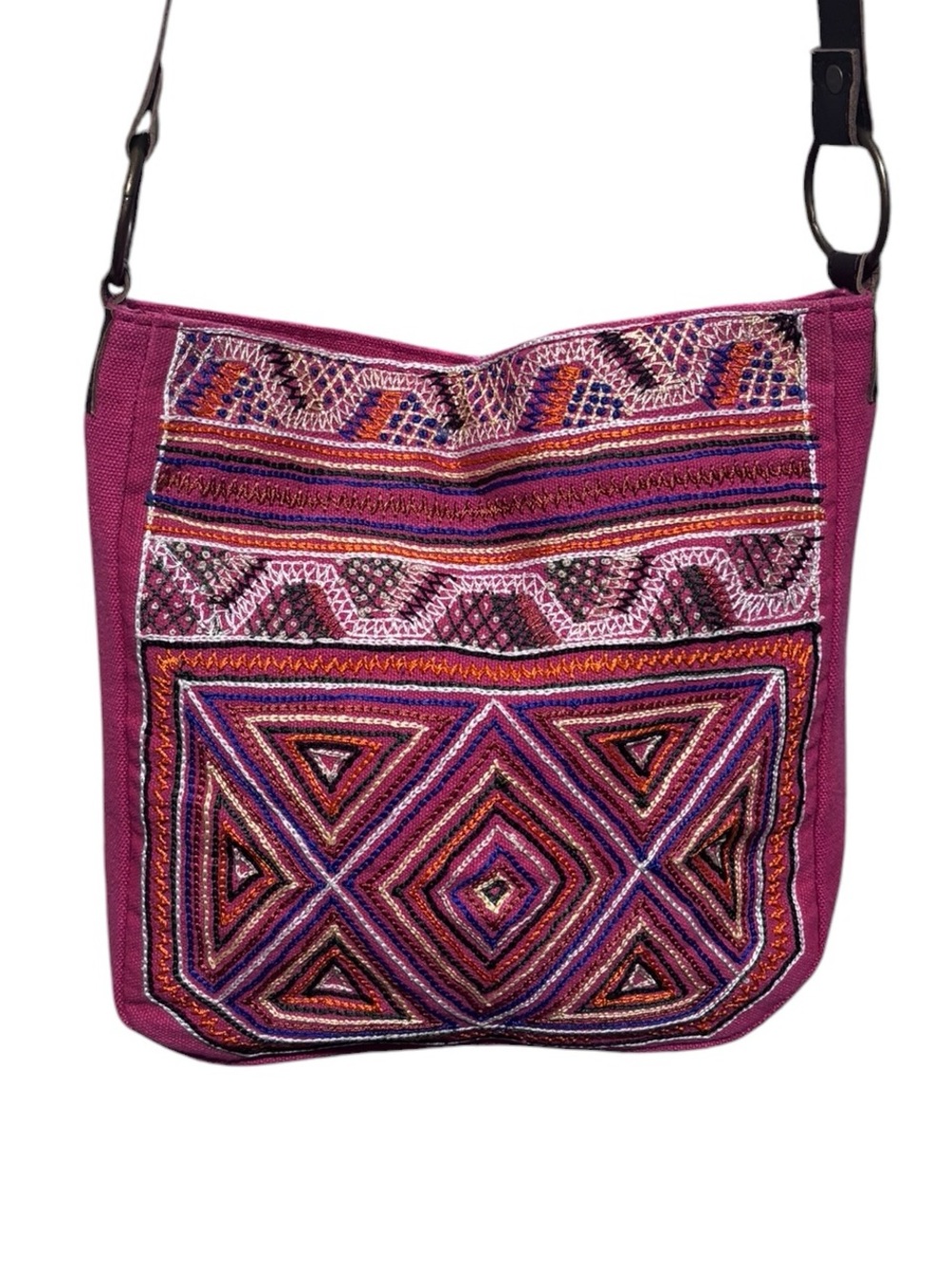 12) American Eagle Embroidered Boho Crossbody Bag - Magenta